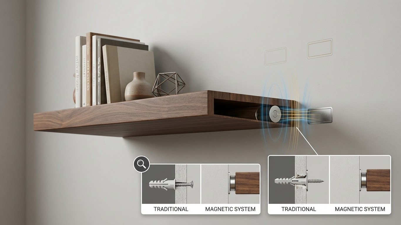Das Profi-Geheimnis: Schwebende Regale ohne Bohren – mit Magneten stärker als Dübel