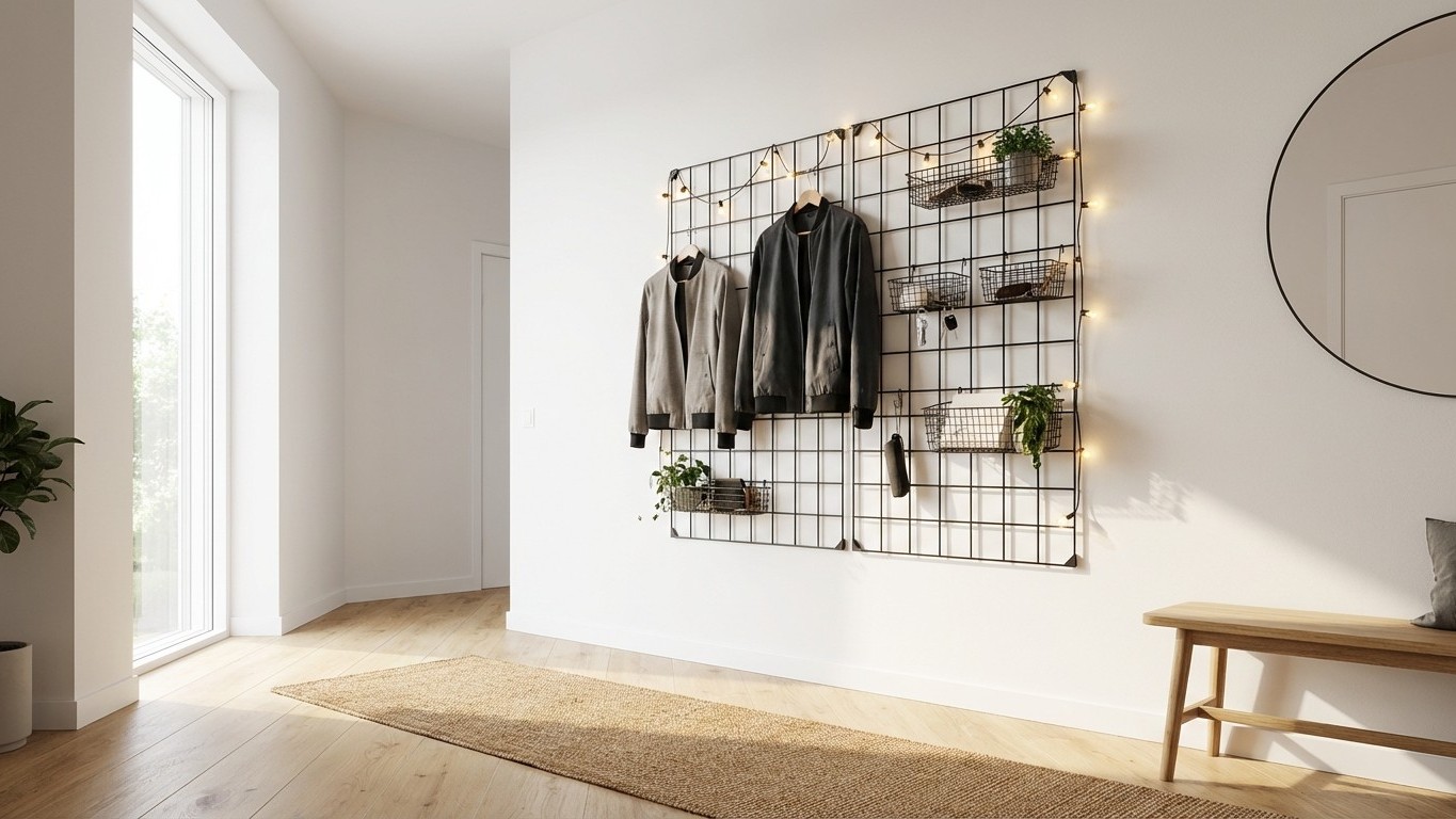 Ich habe dieses Baumarkt-Gitter umfunktioniert und mein Flur sieht aus wie aus einem Designmagazin