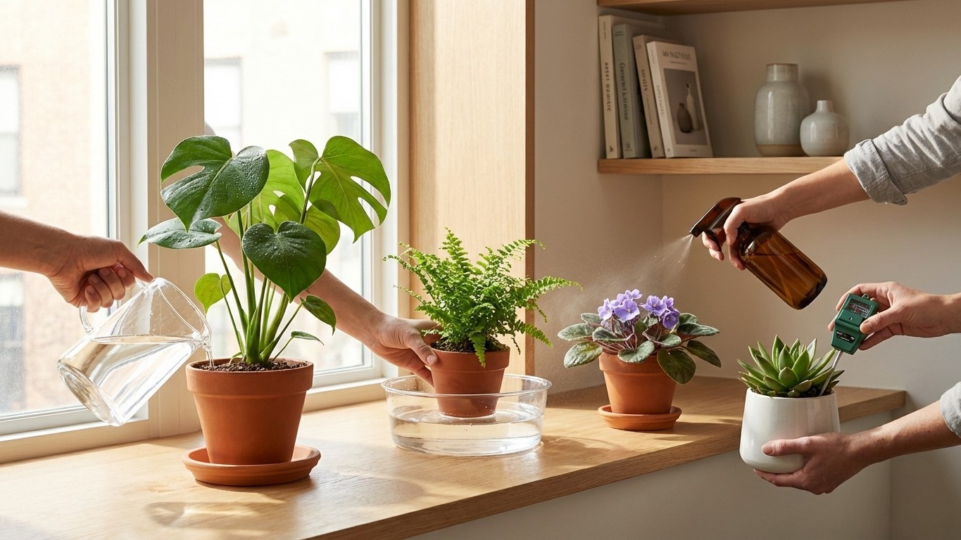 Zimmerpflanzen gießmethoden: von unten, tauchen, dusche und feuchte messen