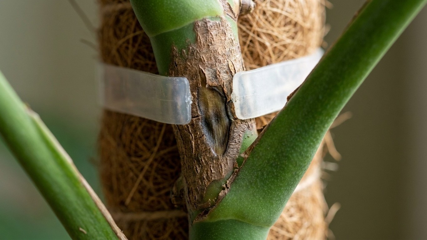 Plastikclips an der Monstera: Das passiert mit dem Stamm nach 6 Monaten