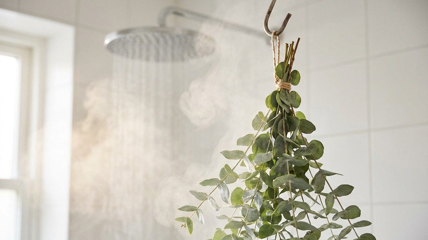 Ich habe einen Eukalyptusbund einfach nur zur Deko an die Dusche gehängt: Seitdem riecht mein Bad wochenlang wie ein Spa –...