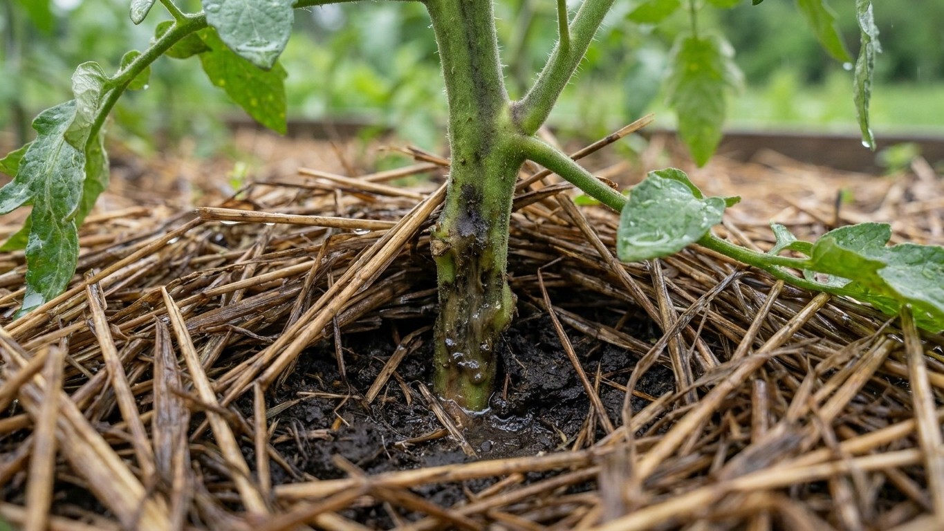 Ich habe mein Strohmulch auf den noch nassen Boden gelegt, nur um Wasser zu sparen: als ich es zwei Wochen später anhob, w...