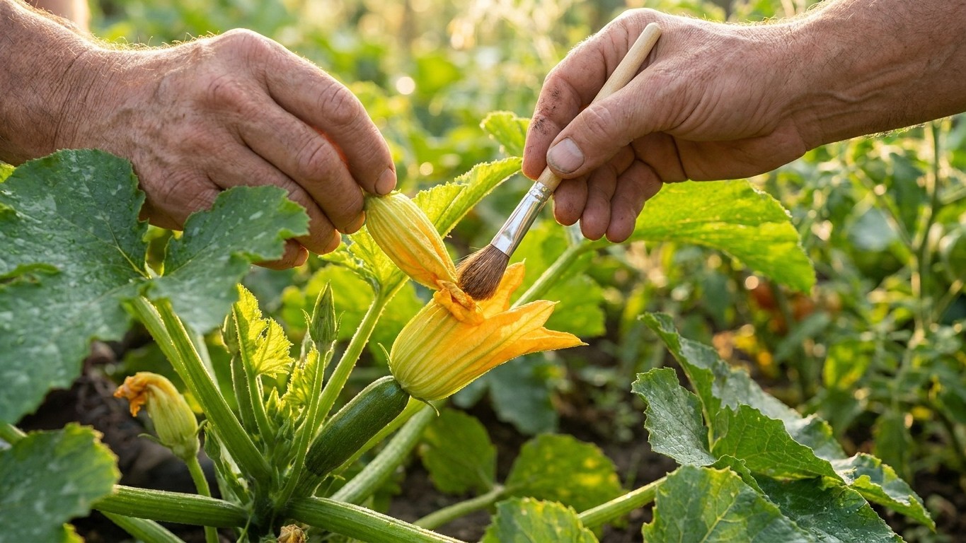 Wir warten alle geduldig auf die erste Zucchini, dabei entscheidet dieser Handgriff vor 10 Uhr über jeden einzelnen Frucht...