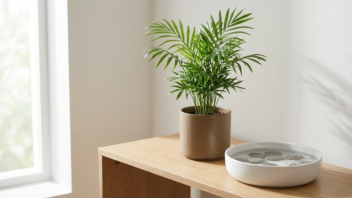 Ich habe eine flache Wasserschale zwischen meine Areca-Palmen gestellt, nur der Optik wegen: seitdem ist die silbrige Spre...