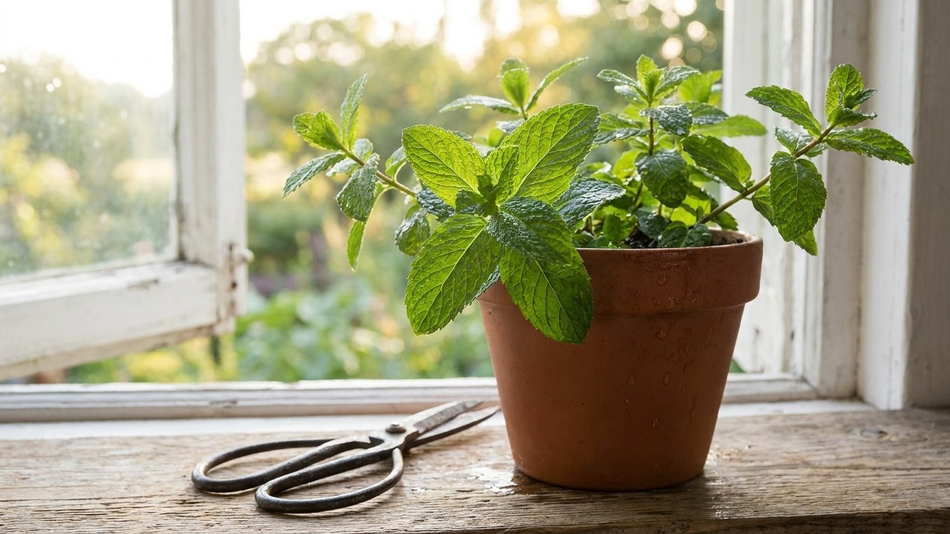 Ich habe meine Minze am Fensterbrett monatelang täglich gegossen und nie geschnitten: als ich das erste Blatt zwischen den...