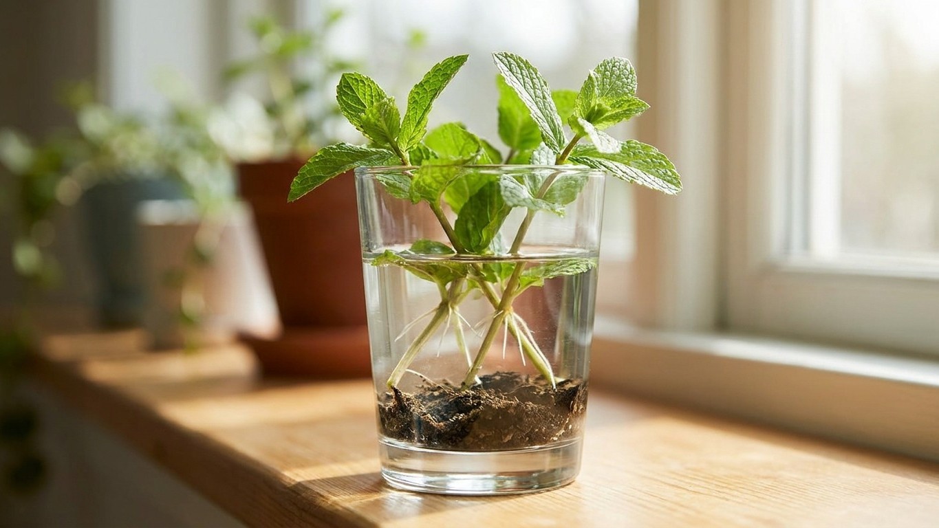 Mein Nachbar kippt immer eine Handvoll Erde ins Wasserglas seiner Minzstecklinge, und das ist nicht aus Faulheit